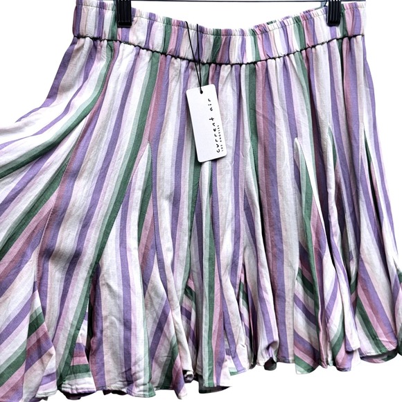 Current Air Dresses & Skirts - Current Air Linen Blend NWT Pastel Stripe Skater Skirt M Anthropologie Boho